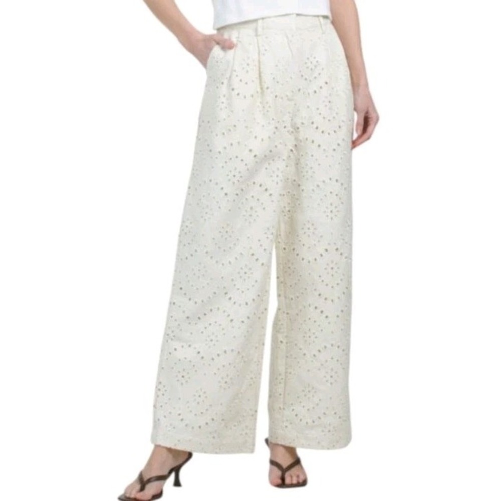 Caroline Constas Eyelet Wide-leg  Women's Pants Medium 100% Cotton